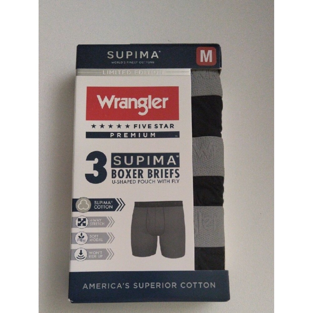 Wrangler Supima Limited Edition Black 3-Pack Boxer Briefs Men's Size Medium New